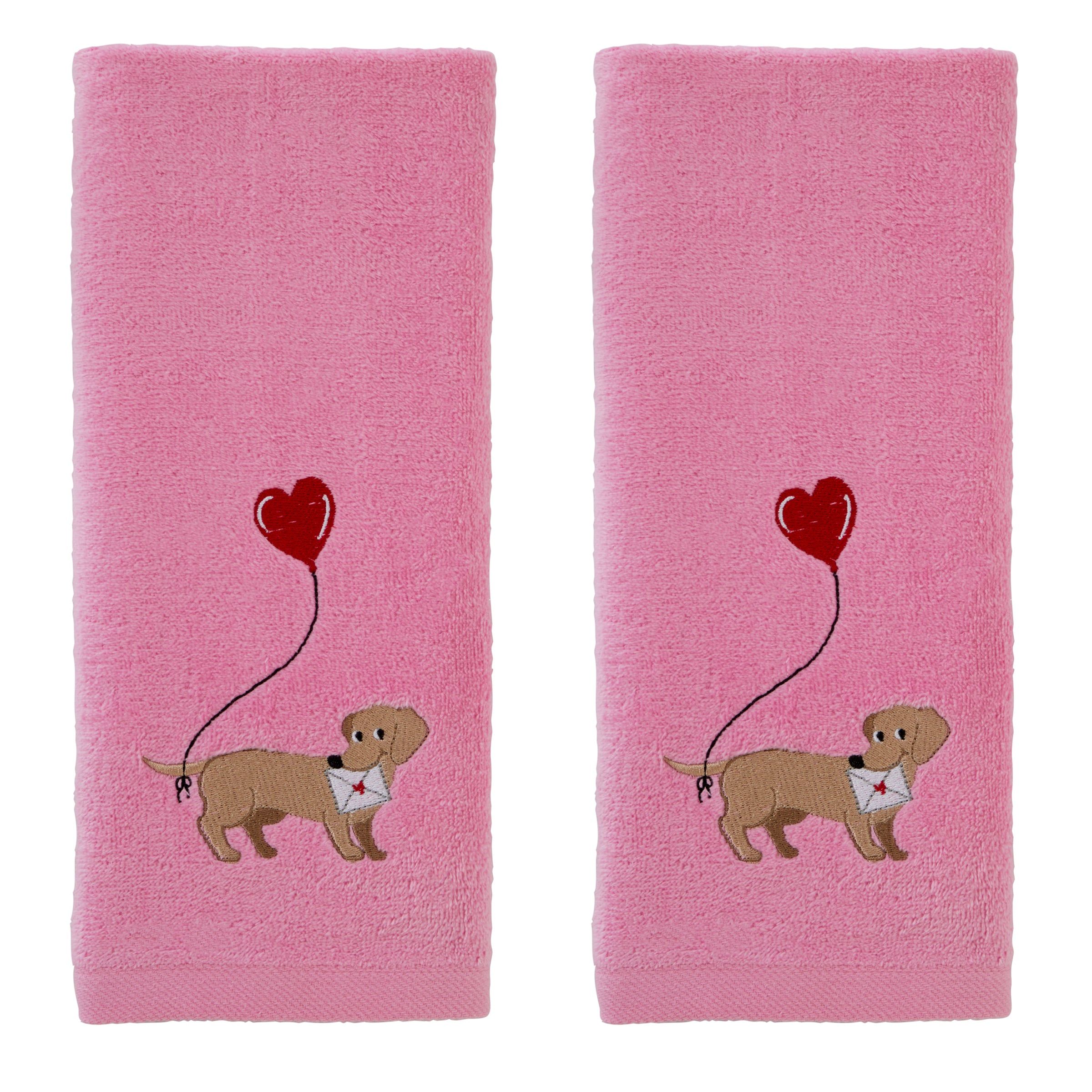 Valentine Dachshund 2-Piece Hand Towel Set, Pink