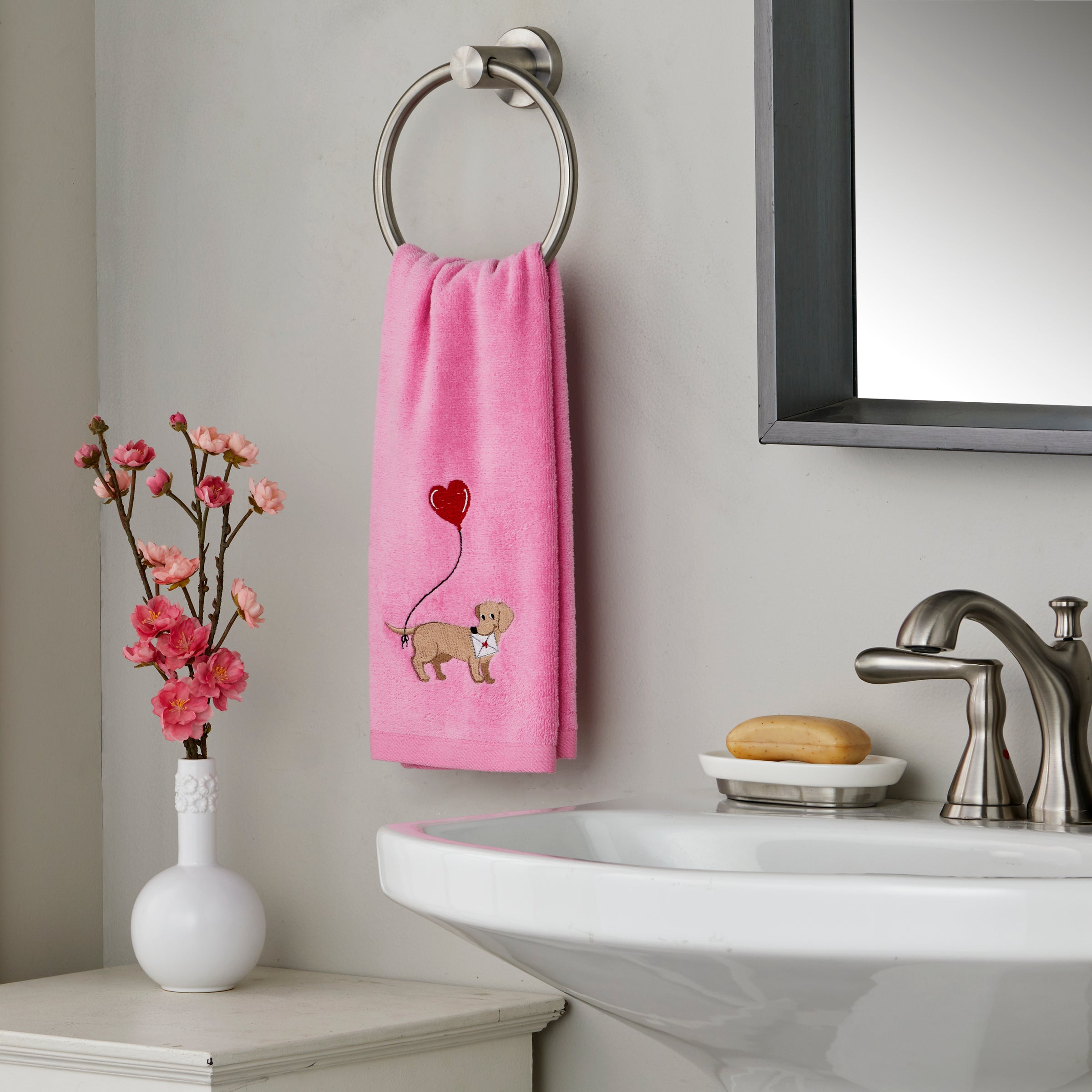 Valentine Dachshund 2-Piece Hand Towel Set, Pink
