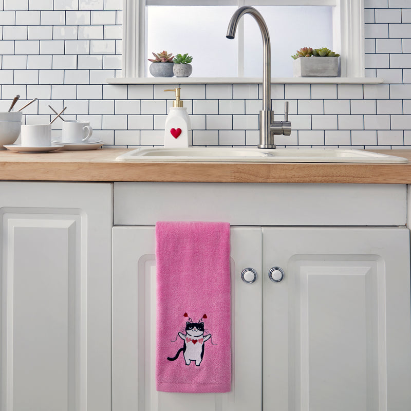 Valentine Cat 2-Piece Hand Towel Set, Pink