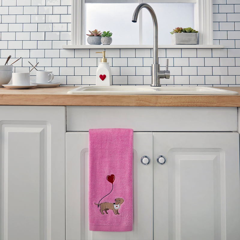 Valentine Dachshund 2-Piece Hand Towel Set, Pink