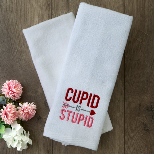 Cupid Is Stupid 2-Piece Hand Towel Set, White