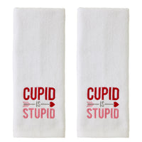 Cupid Is Stupid 2-Piece Hand Towel Set, White