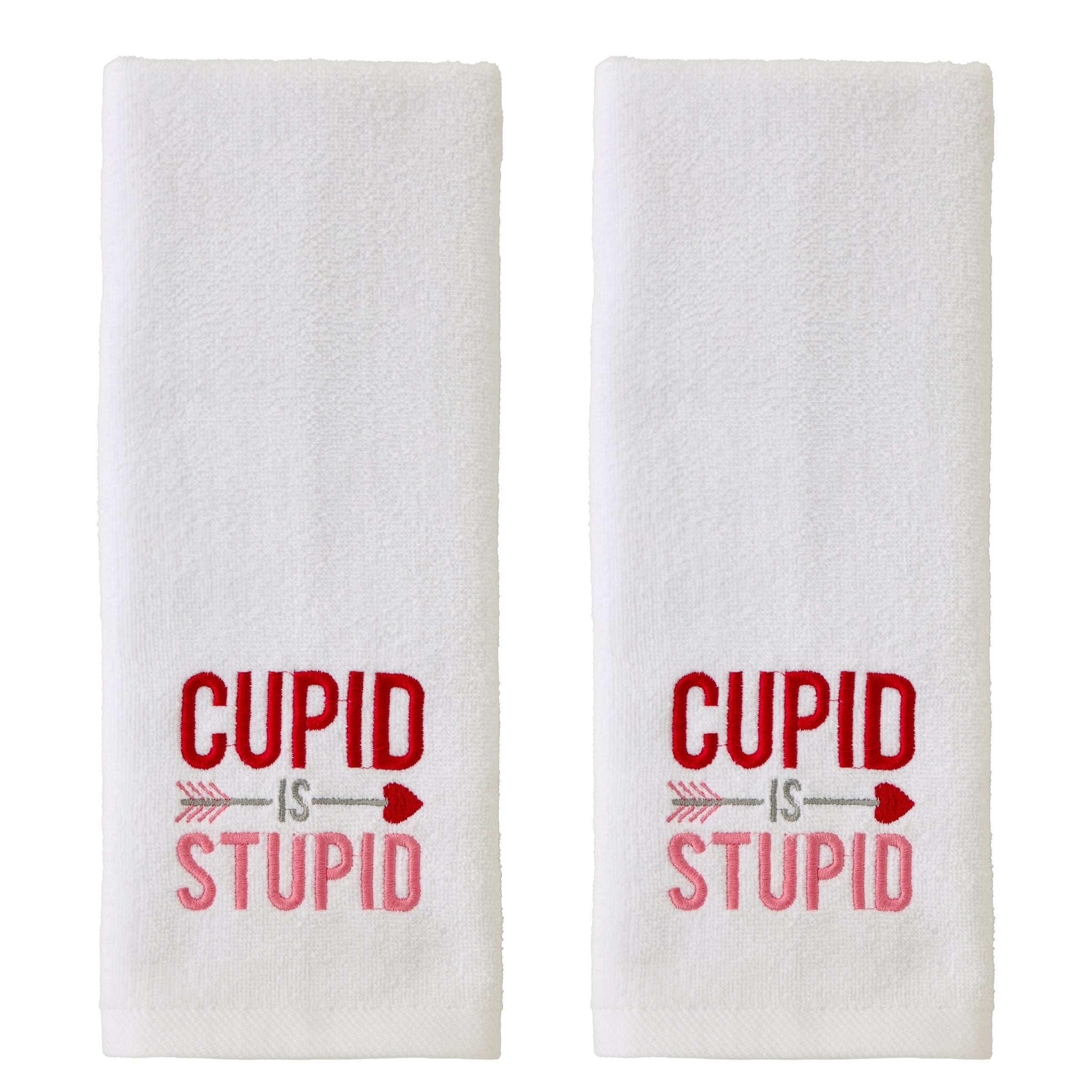 Cupid Is Stupid 2-Piece Hand Towel Set, White