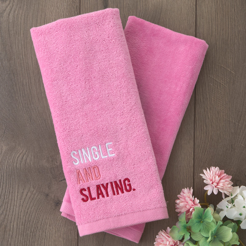 Single And Slaying 2-Piece Hand Towel Set, Pink