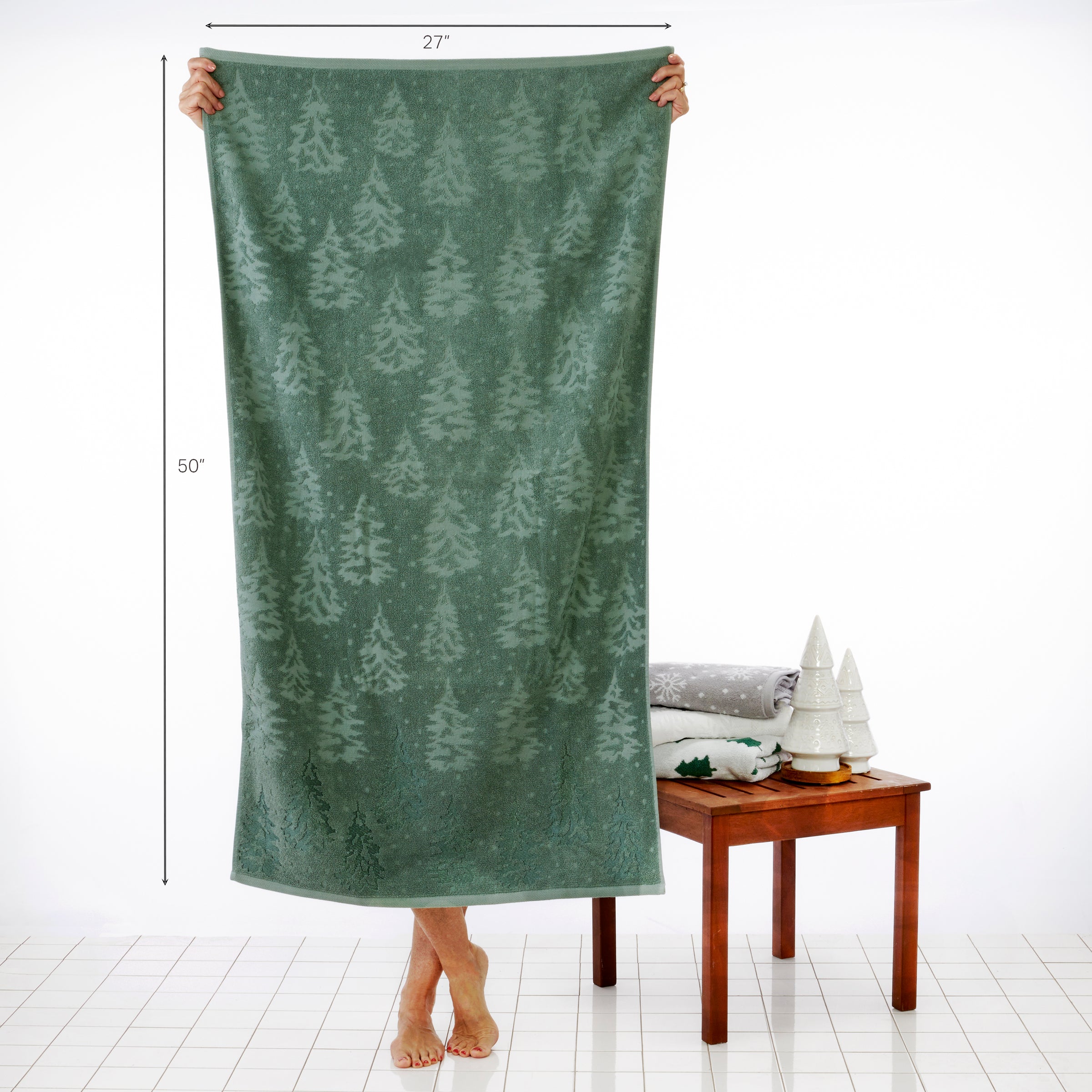 Wispy Trees Jacquard 4pc Bath & Hand Towel Set, Sage