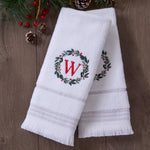 Wreath Monogram “W" 2-Piece Hand Towel Set, White