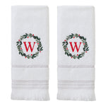 Wreath Monogram “W" 2-Piece Hand Towel Set, White