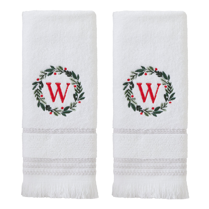 Wreath Monogram “W" 2-Piece Hand Towel Set, White