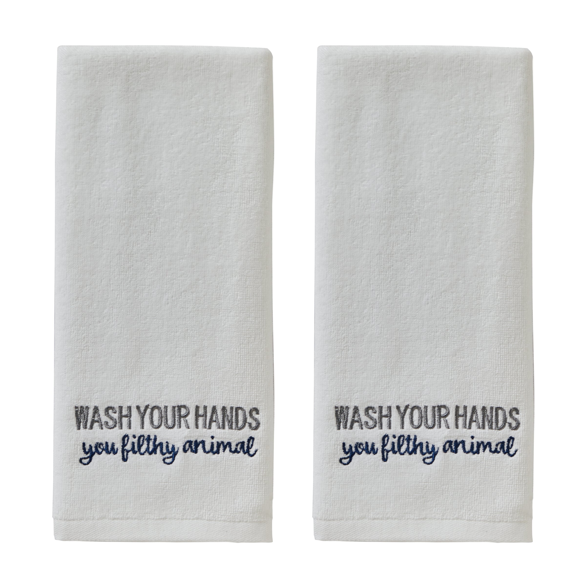 Wash Your Hands 2-Piece Hand Towel Set, White