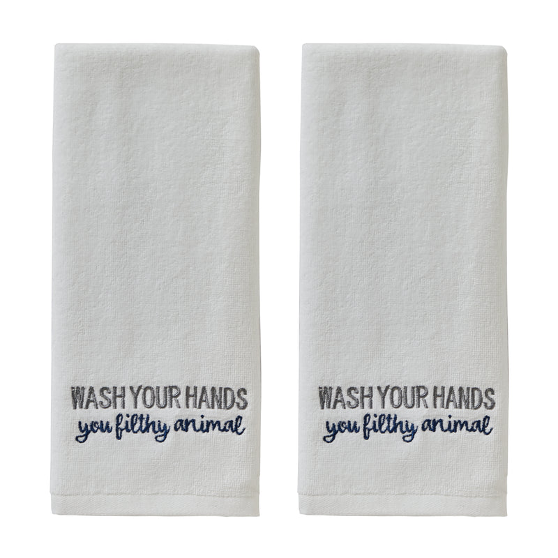 Wash Your Hands 2-Piece Hand Towel Set, White