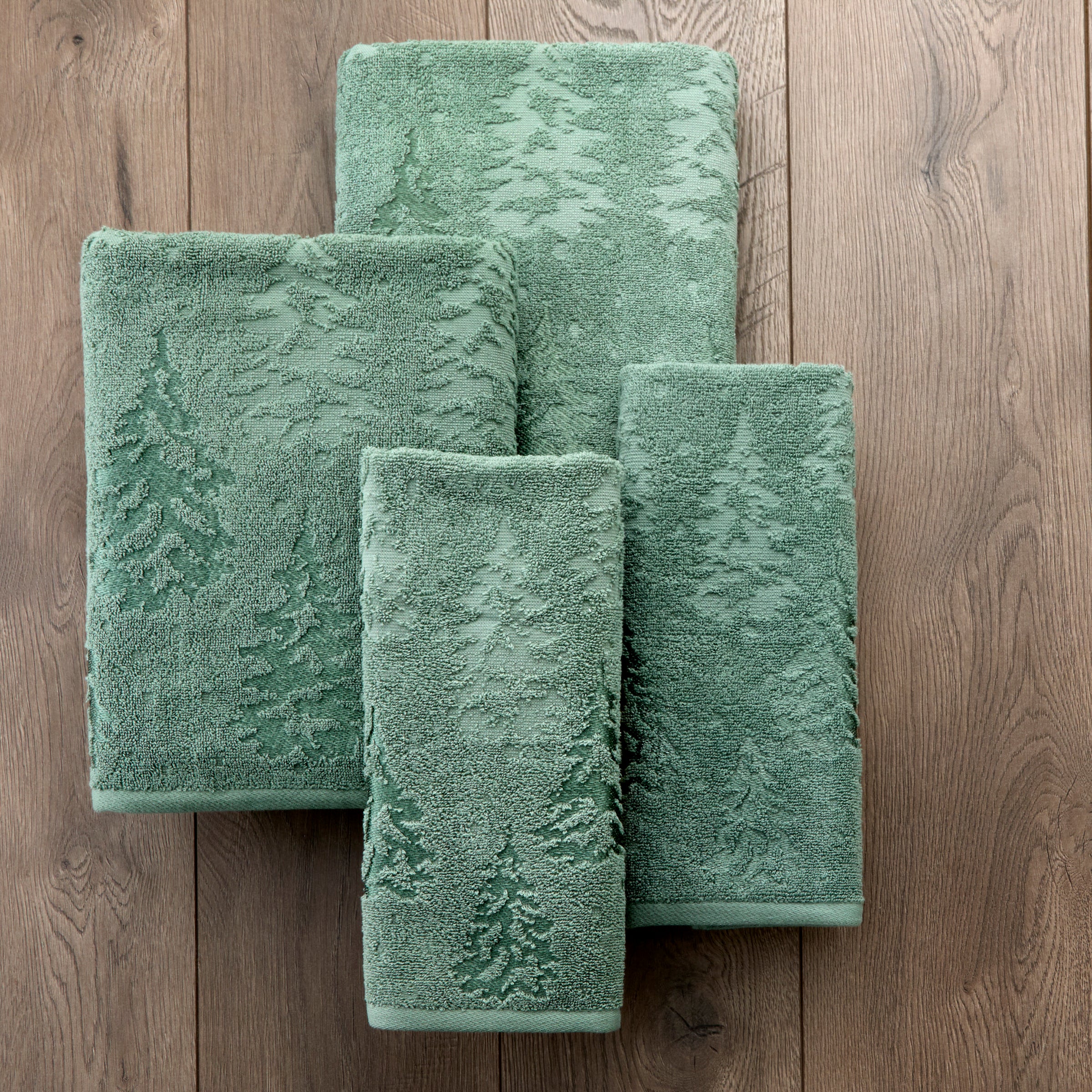 Wispy Trees Jacquard 4pc Bath & Hand Towel Set, Sage