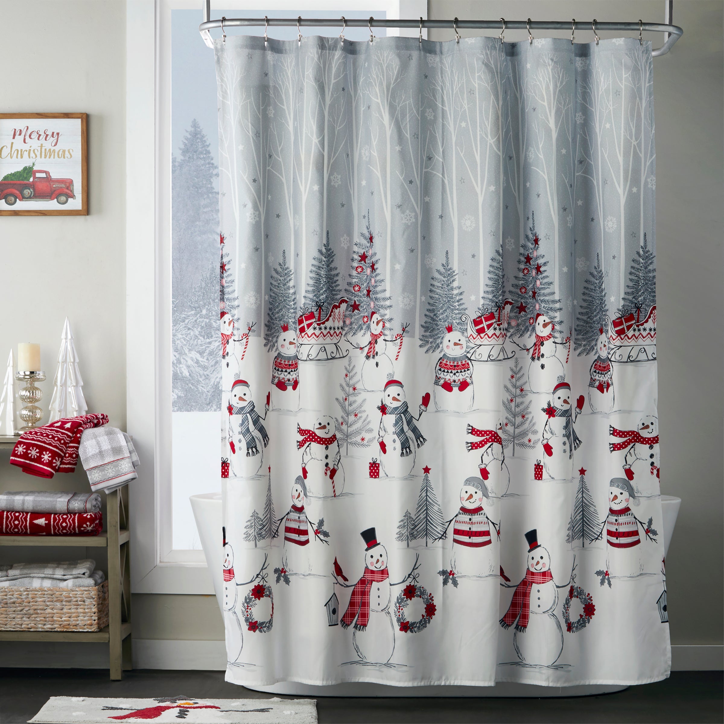 Fair Isle Jacquard Bath Towel, Red/White