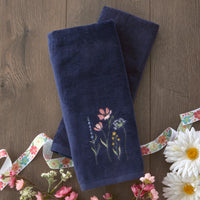 Wildflower Field 2-Piece Hand Towel Set, Navy