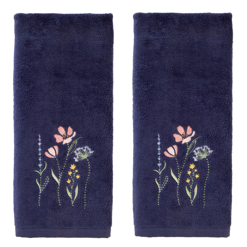 Wildflower Field 2-Piece Hand Towel Set, Navy