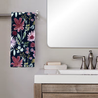 Wildflower Reverie 2-Piece Hand Towel Set, Black