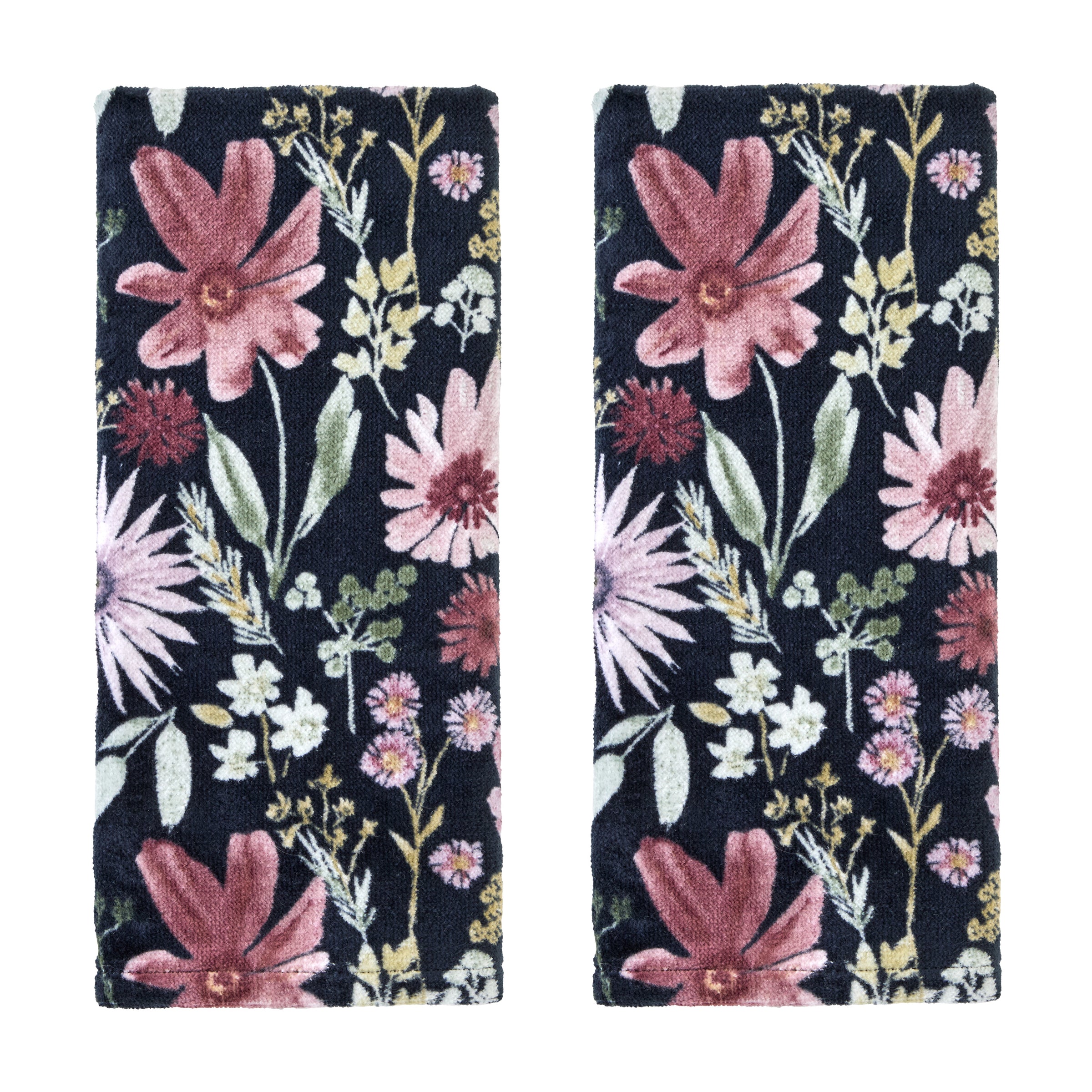 Wildflower Reverie 2-Piece Hand Towel Set, Black