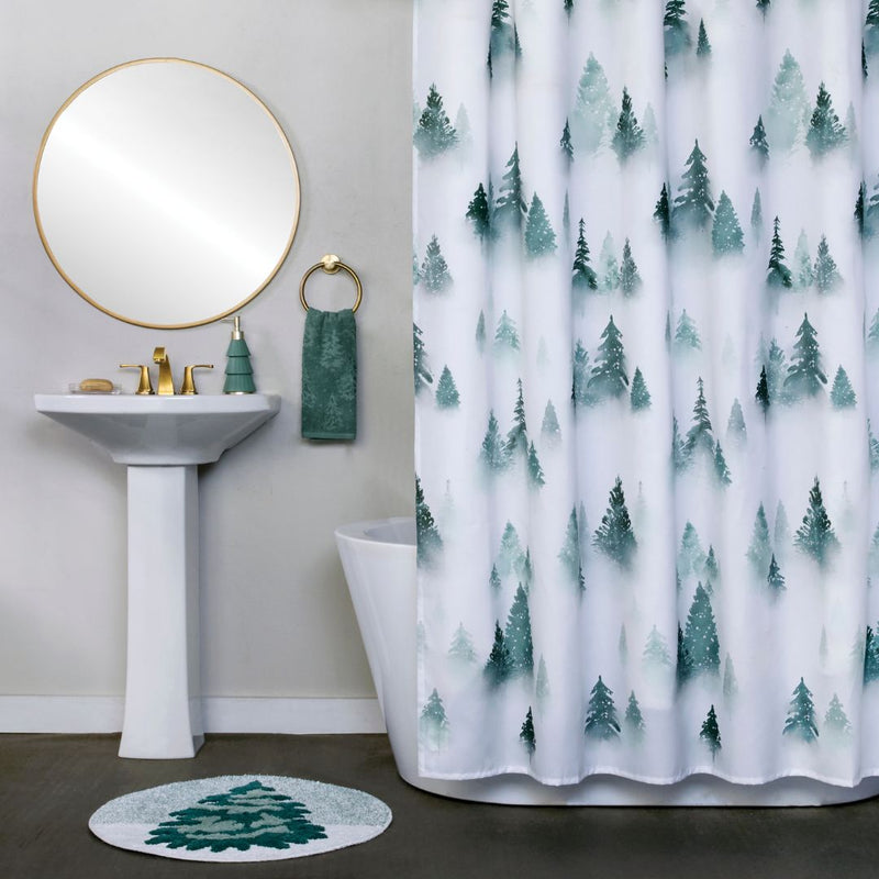 Winter Pines Fabric Shower Curtain, Green