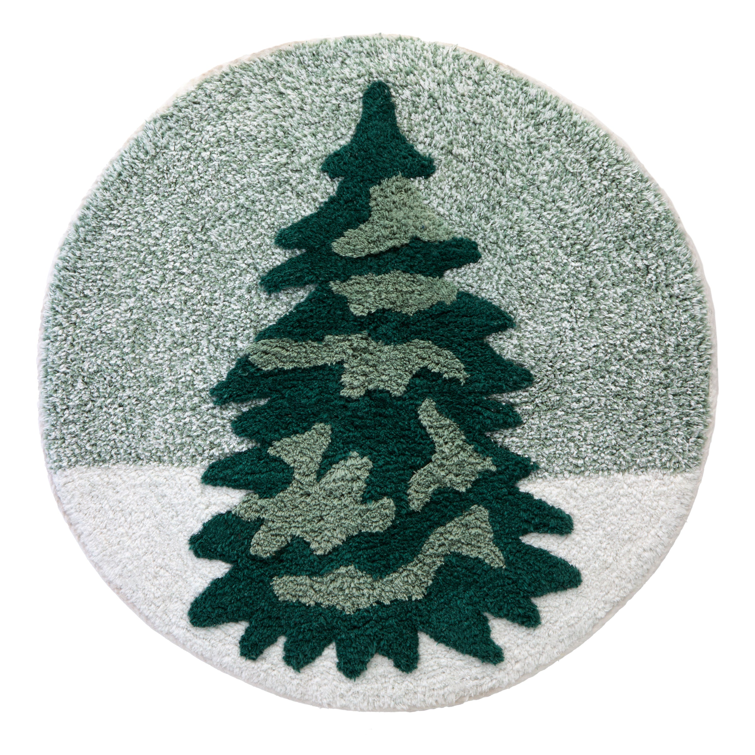 Winter Pines Round Tufted Rug, Green