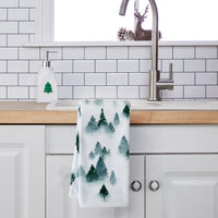 Winter Pines 2-Piece Hand Towel Set, White/Green