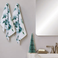 Winter Pines 2-Piece Hand Towel Set, White/Green