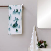 Winter Pines 2-Piece Hand Towel Set, White/Green