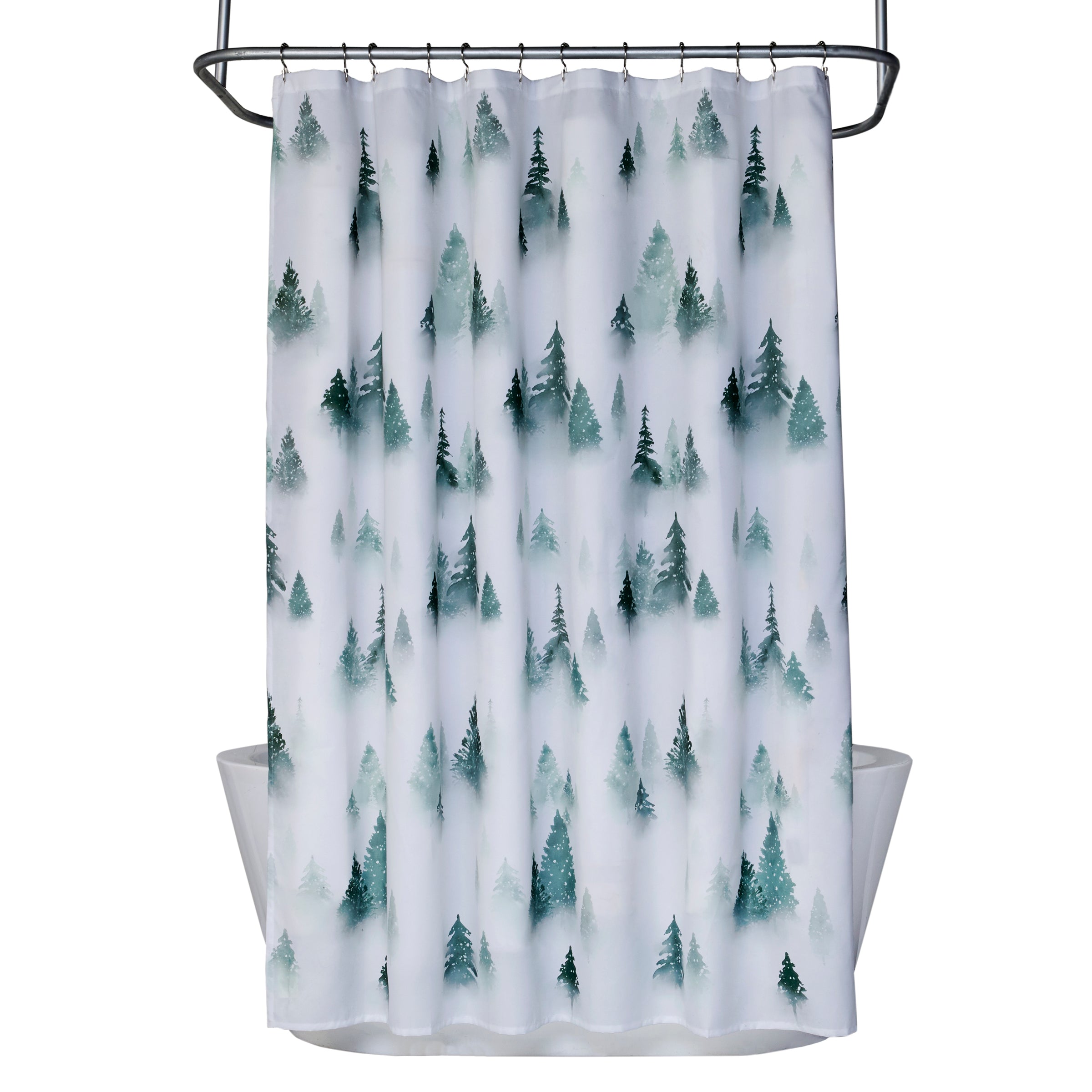 Winter Pines Fabric Shower Curtain, Green