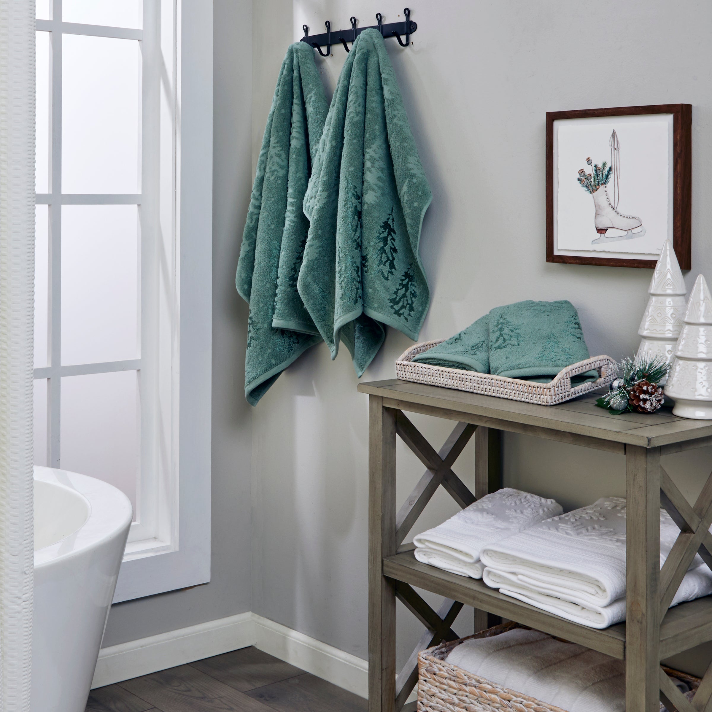 Wispy Trees Jacquard 4pc Bath & Hand Towel Set, Sage