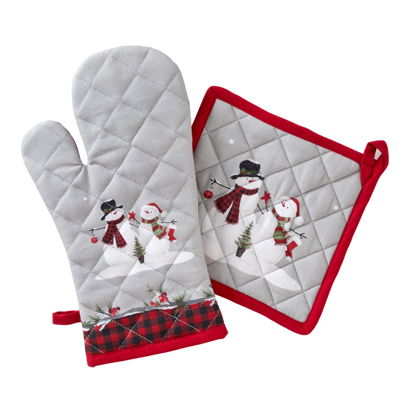 Woodland Winter Oven Mitt & Pot Holder Set, Gray/Multi
