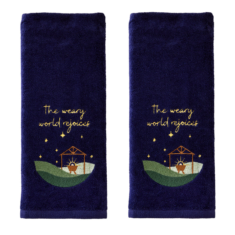 Weary World Rejoices 2-Piece Hand Towel Set, Navy