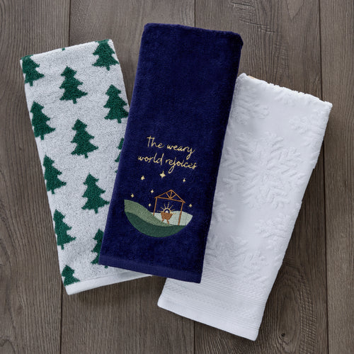 Weary World Rejoices 2-Piece Hand Towel Set, Navy