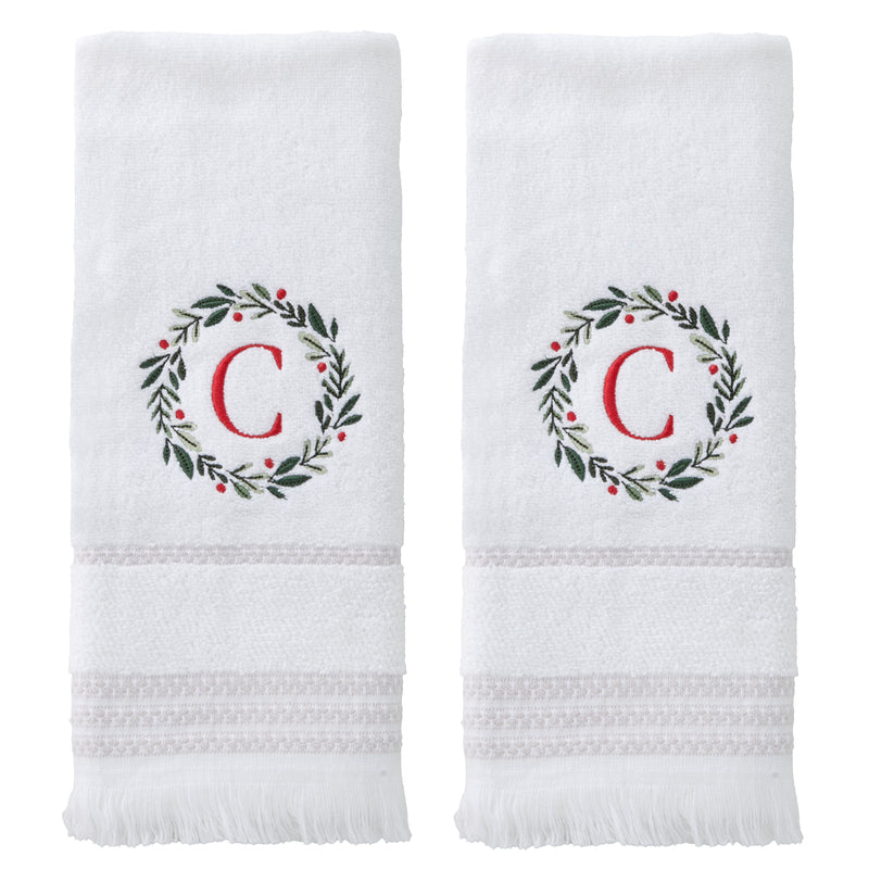 Wreath Monogram “C” 2-Piece Hand Towel Set, White