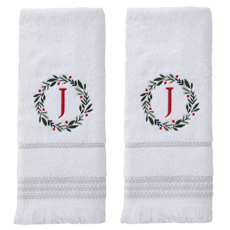 Wreath Monogram “J" 2-Piece Hand Towel Set, White