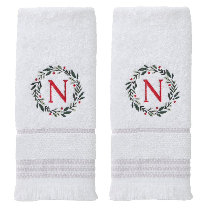 Wreath Monogram “N" 2-Piece Hand Towel Set, White