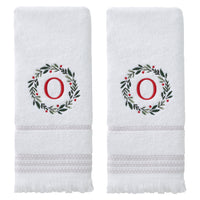 Wreath Monogram “O" 2-Piece Hand Towel Set, White
