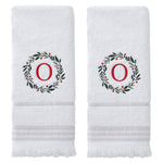 Wreath Monogram “O" 2-Piece Hand Towel Set, White