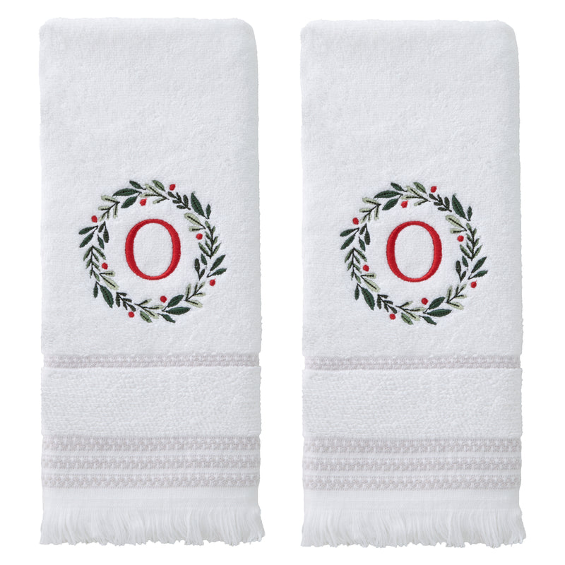 Wreath Monogram “O" 2-Piece Hand Towel Set, White