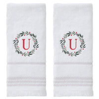 Wreath Monogram “U" 2-Piece Hand Towel Set, White