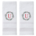 Wreath Monogram “U" 2-Piece Hand Towel Set, White