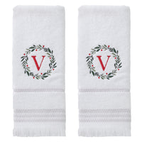 Wreath Monogram “V" 2-Piece Hand Towel Set, White
