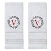 Wreath Monogram “V" 2-Piece Hand Towel Set, White