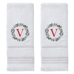 Wreath Monogram “V" 2-Piece Hand Towel Set, White