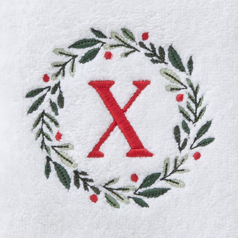 Wreath Monogram “X" 2-Piece Hand Towel Set, White