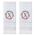 Wreath Monogram “X" 2-Piece Hand Towel Set, White