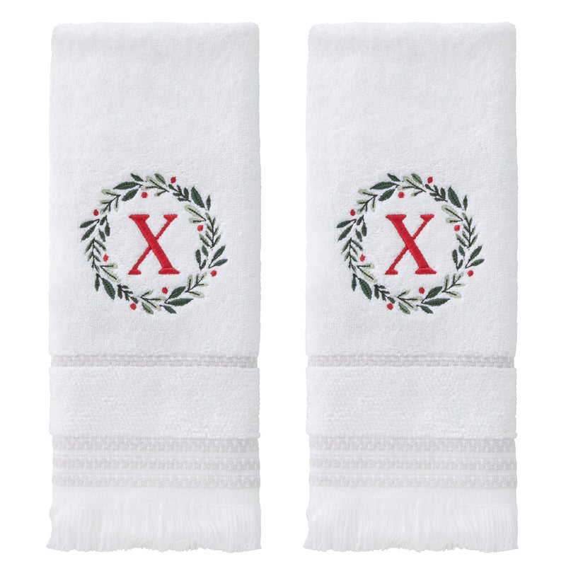 Wreath Monogram “X" 2-Piece Hand Towel Set, White