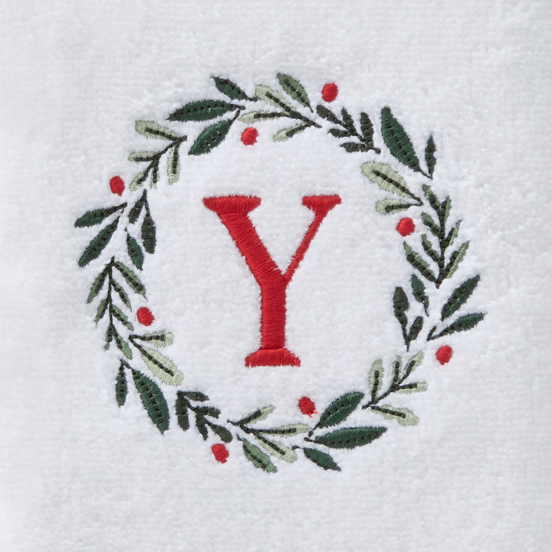 Wreath Monogram “Y" 2-Piece Hand Towel Set, White