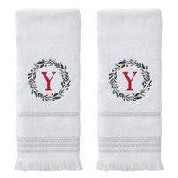 Wreath Monogram “Y" 2-Piece Hand Towel Set, White