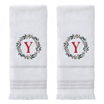 Wreath Monogram “Y" 2-Piece Hand Towel Set, White