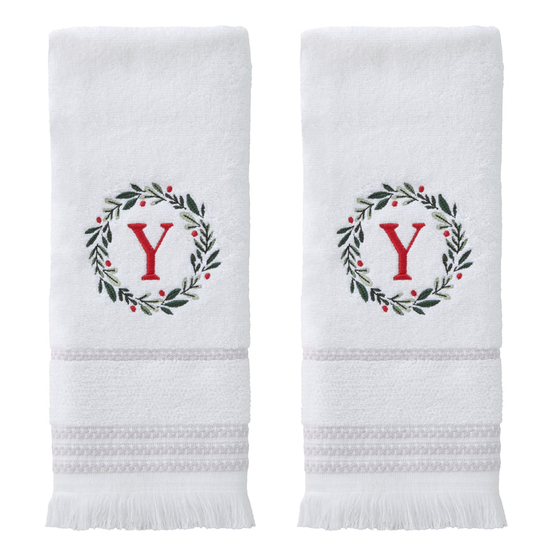 Wreath Monogram “Y" 2-Piece Hand Towel Set, White