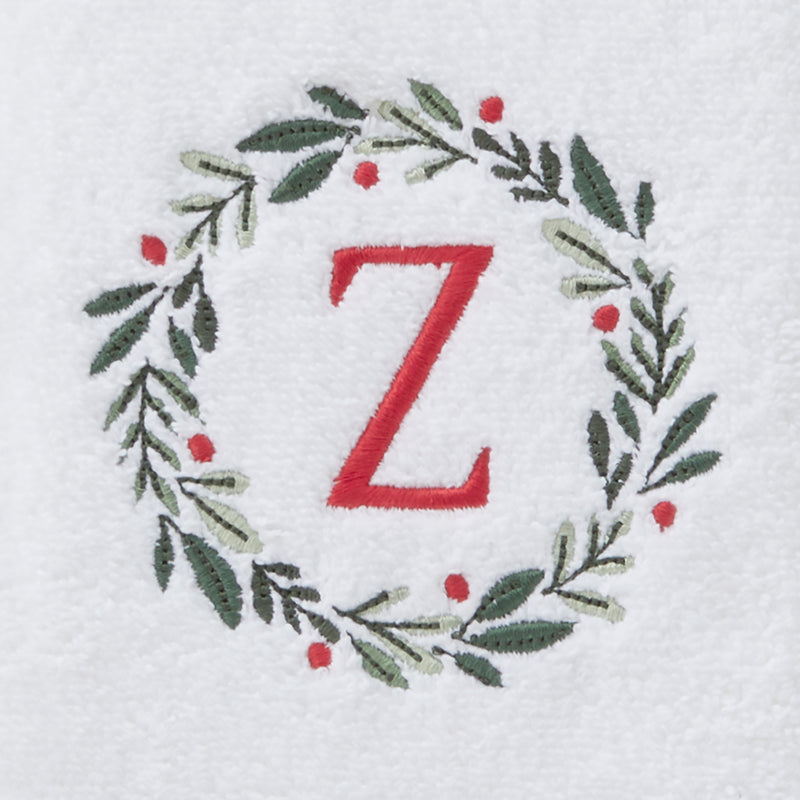 Wreath Monogram “Z" 2-Piece Hand Towel Set, White