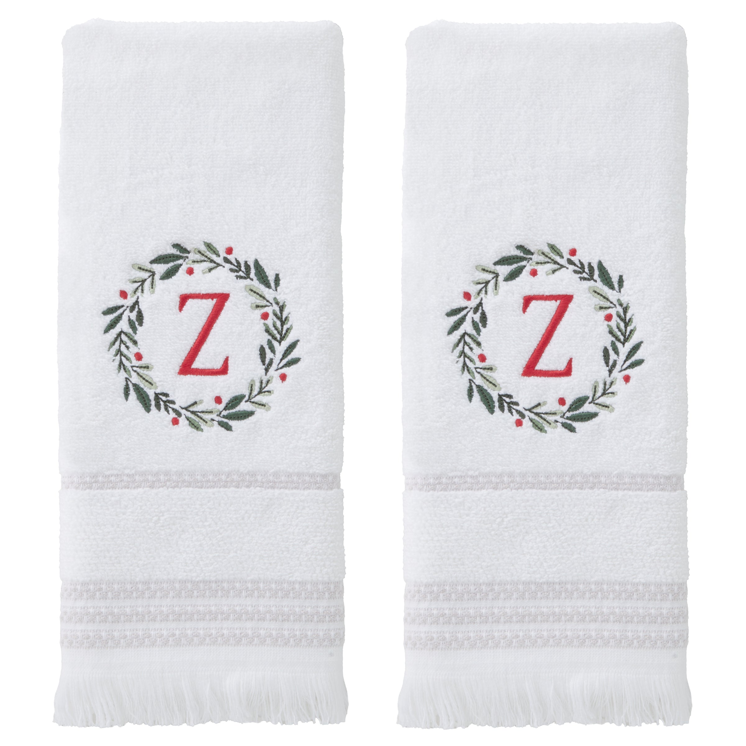 Wreath Monogram “Z" 2-Piece Hand Towel Set, White